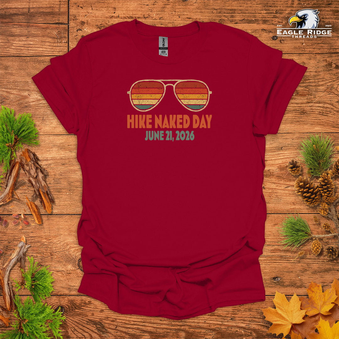 Hike Naked Day June 21, 2026 • Hiking T-shirt – Retro Sunglasses Graphic