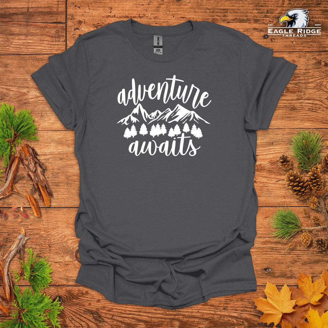Adventure Awaits • Hiking T-shirt • Mountain Forest Graphic