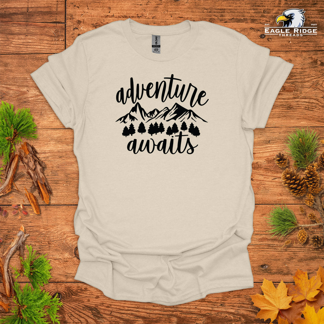 Adventure Awaits • Hiking T-shirt • Mountain Forest Graphic