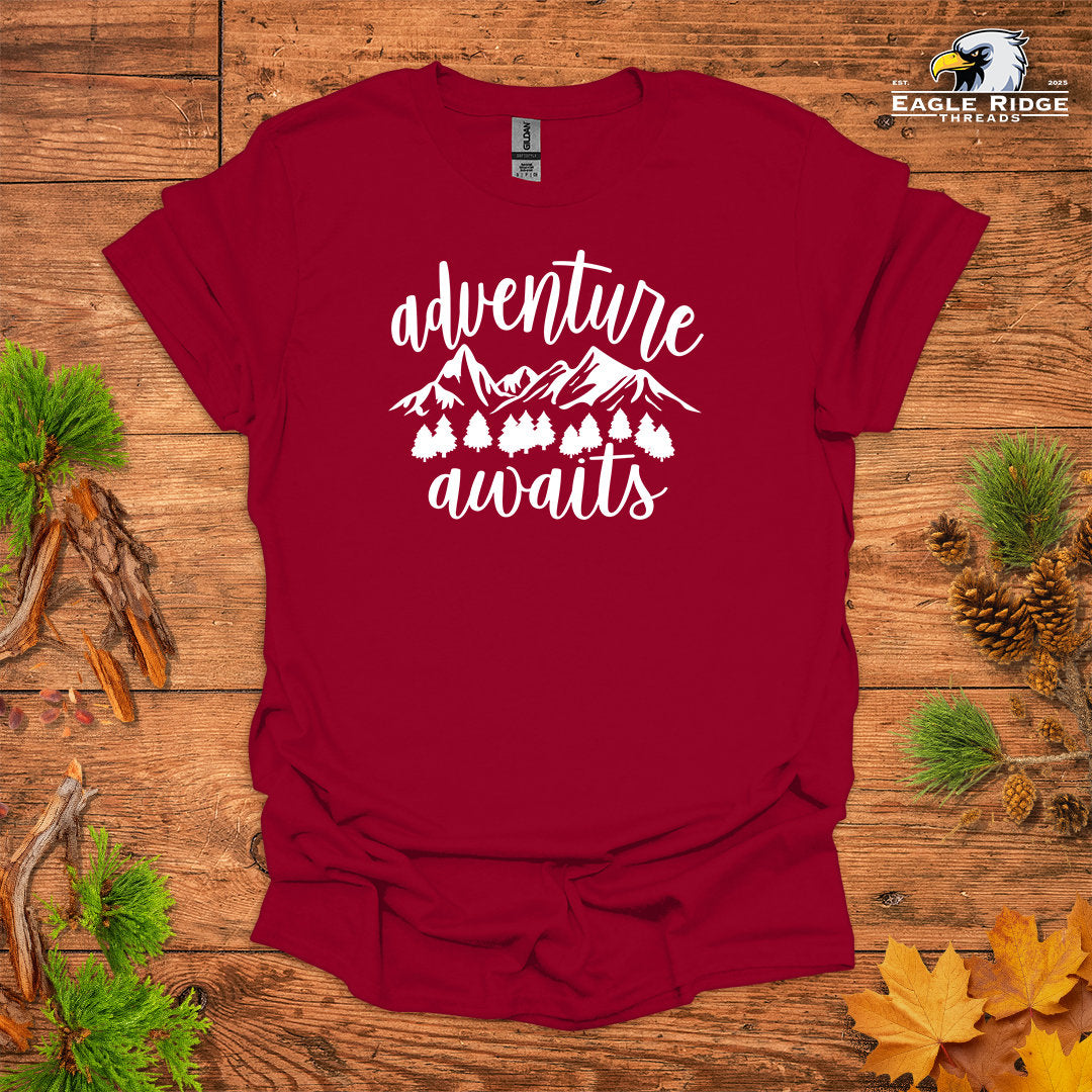 Adventure Awaits • Hiking T-shirt • Mountain Forest Graphic