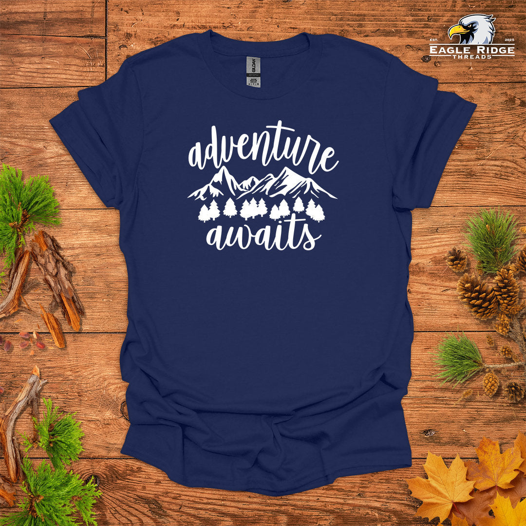 Adventure Awaits • Hiking T-shirt • Mountain Forest Graphic