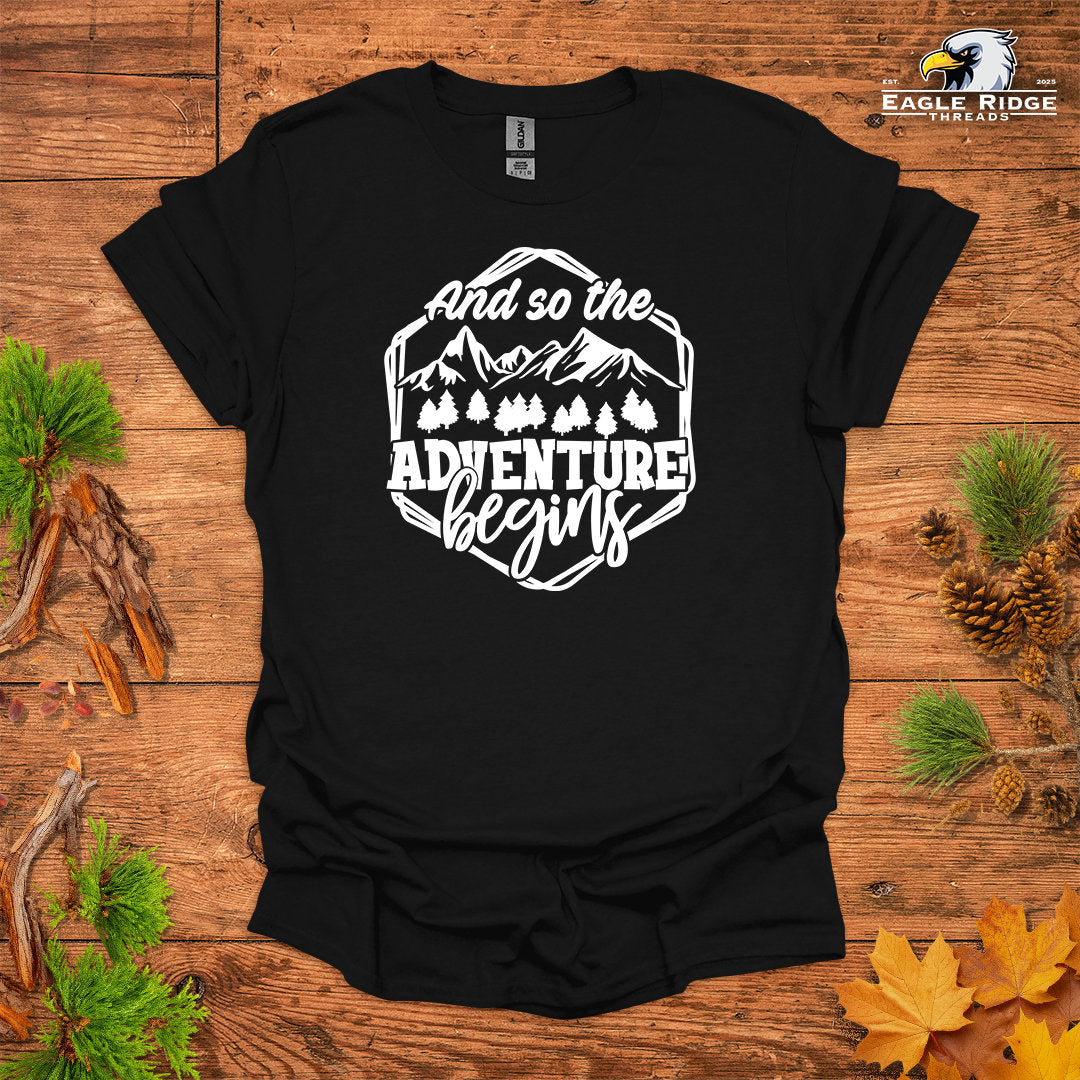 And So The Adventure Begins • Hiking T-shirt • Mountain Forest Graphic