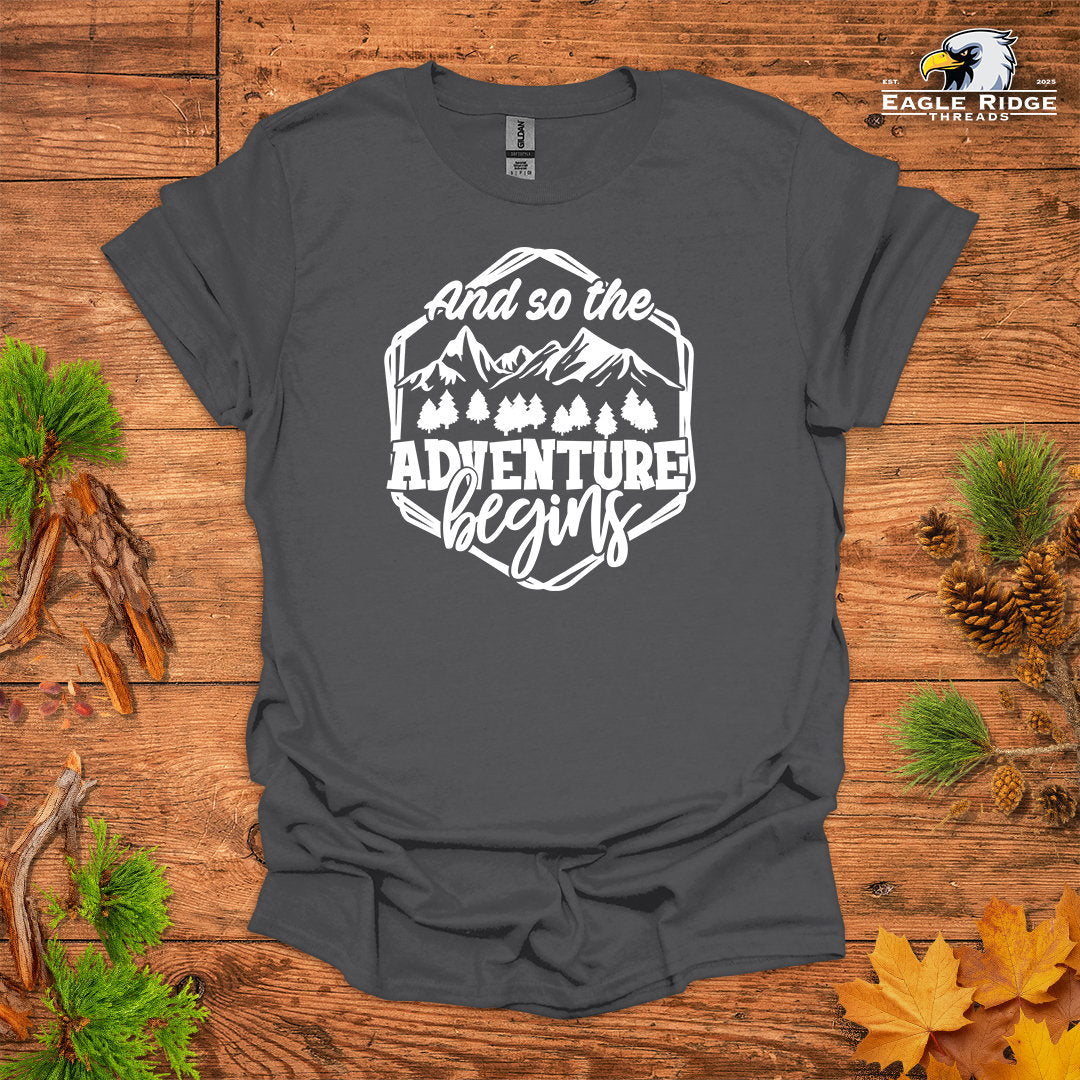 And So The Adventure Begins • Hiking T-shirt • Mountain Forest Graphic