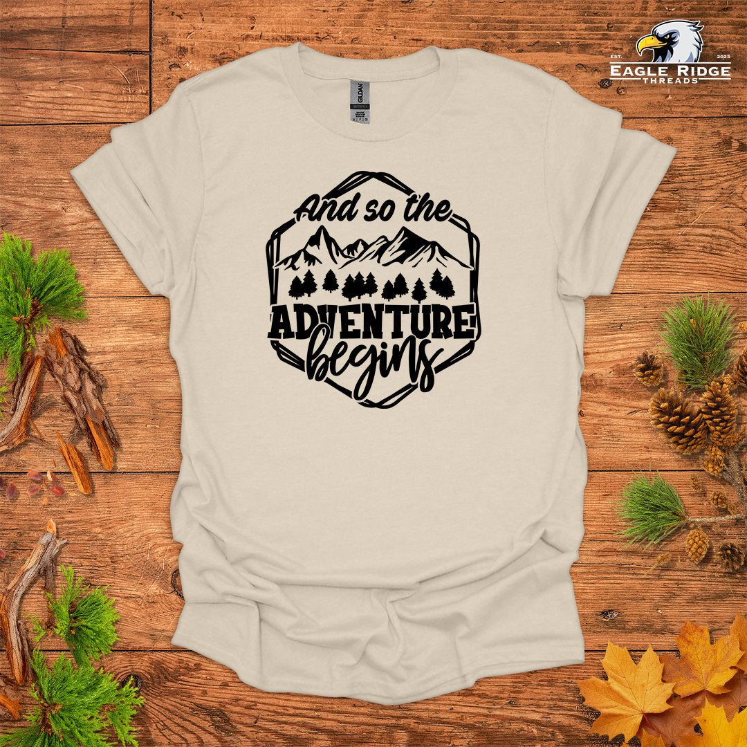And So The Adventure Begins • Hiking T-shirt • Mountain Forest Graphic