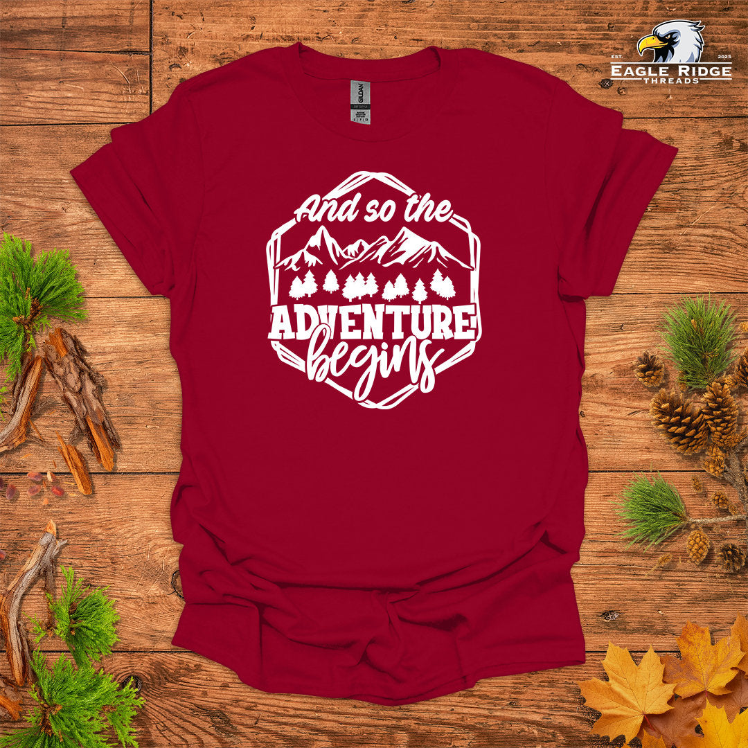 And So The Adventure Begins • Hiking T-shirt • Mountain Forest Graphic