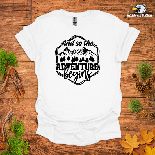And So The Adventure Begins • Hiking T-shirt • Mountain Forest Graphic