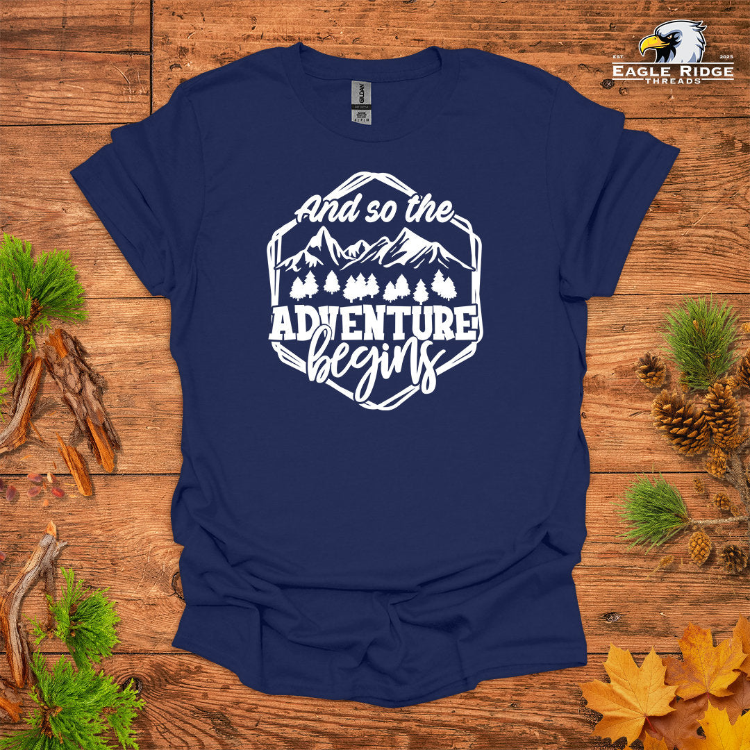 And So The Adventure Begins • Hiking T-shirt • Mountain Forest Graphic