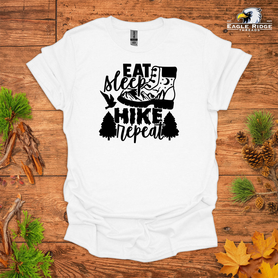 Eat Sleep Hike Repeat • Hiking T-shirt • Boot and Nature Graphic