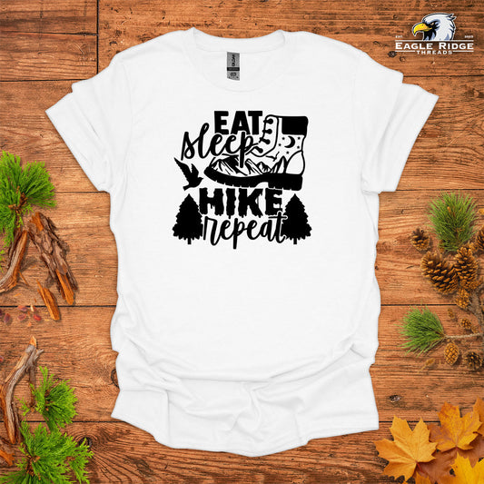 Eat Sleep Hike Repeat • Hiking T-shirt • Boot and Nature Graphic