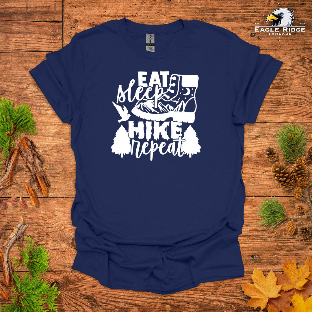 Eat Sleep Hike Repeat • Hiking T-shirt • Boot and Nature Graphic