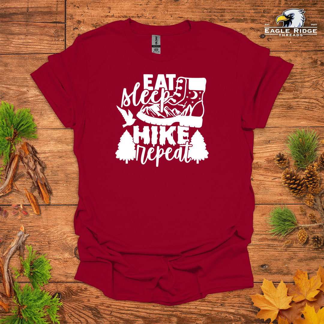 Eat Sleep Hike Repeat • Hiking T-shirt • Boot and Nature Graphic