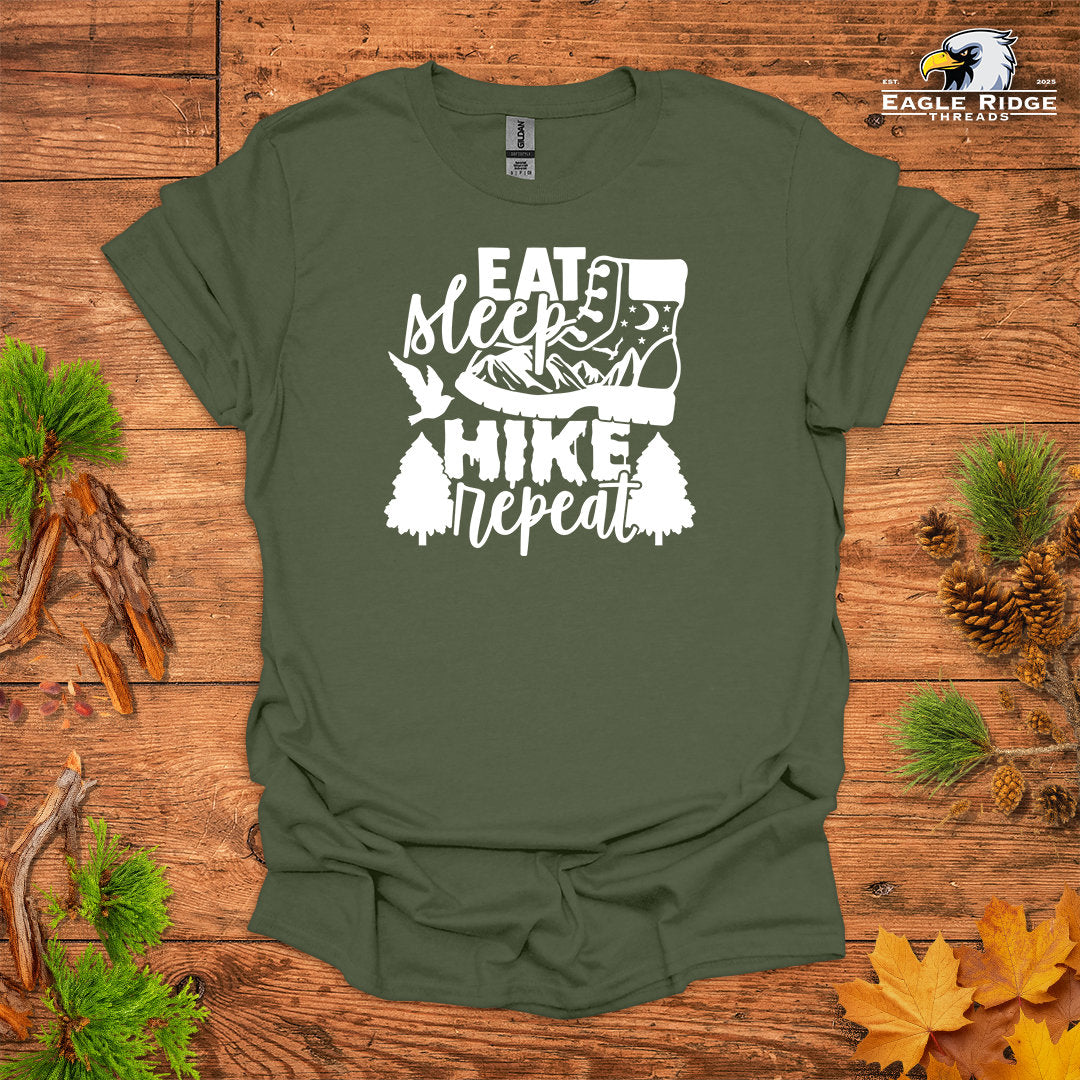 Eat Sleep Hike Repeat • Hiking T-shirt • Boot and Nature Graphic