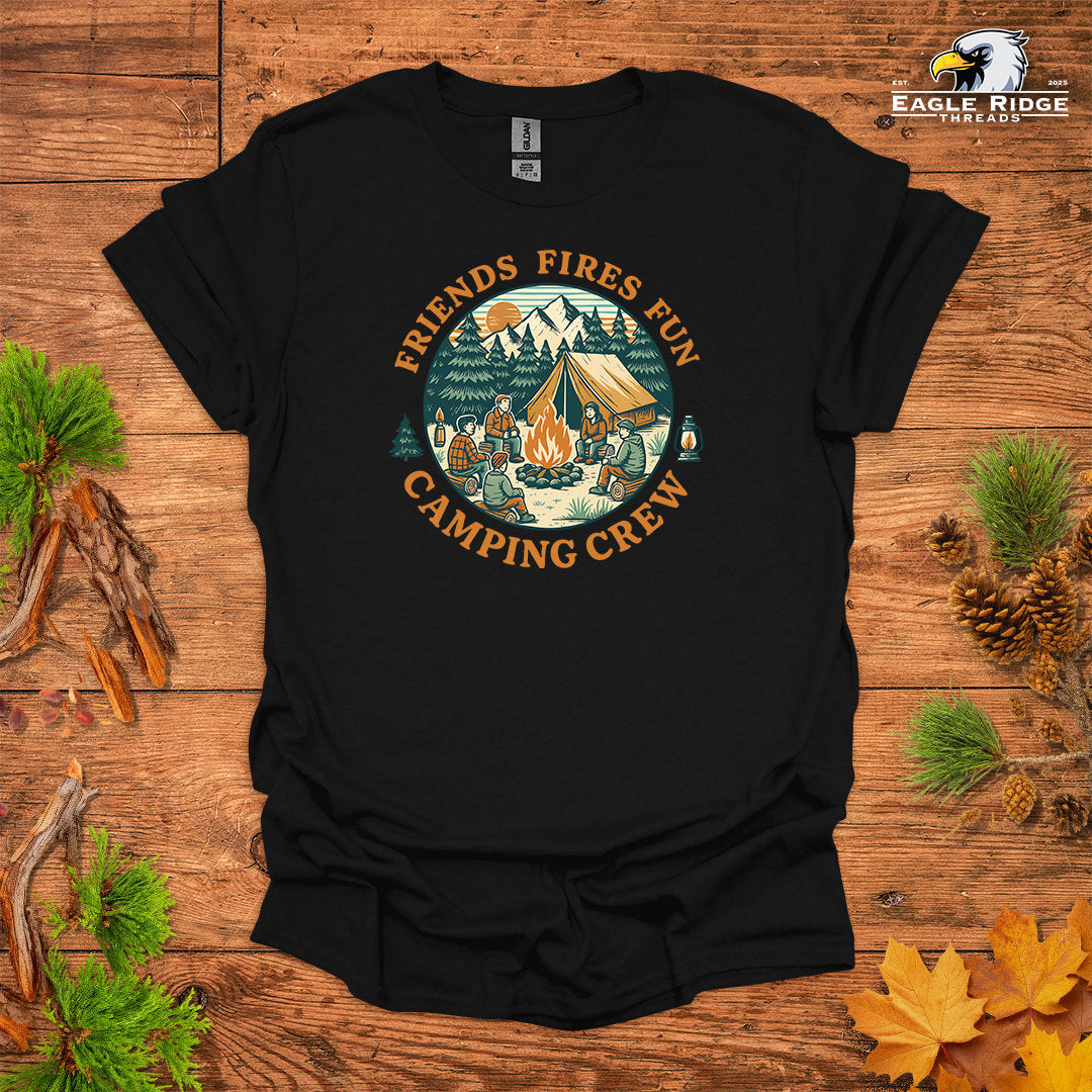 Friends Fires Fun Camping Crew • Hiking T-shirt • Vintage Campfire Graphic