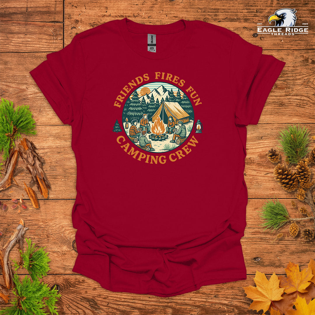 Friends Fires Fun Camping Crew • Hiking T-shirt • Vintage Campfire Graphic