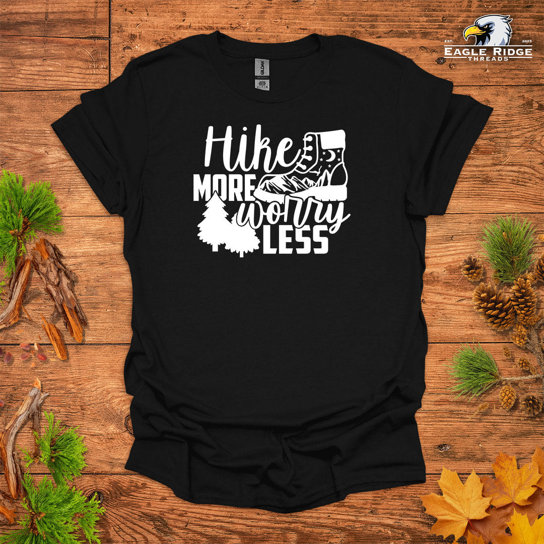 Hike More Worry Less • Hiking T-shirt • Boot And Mountain Graphic