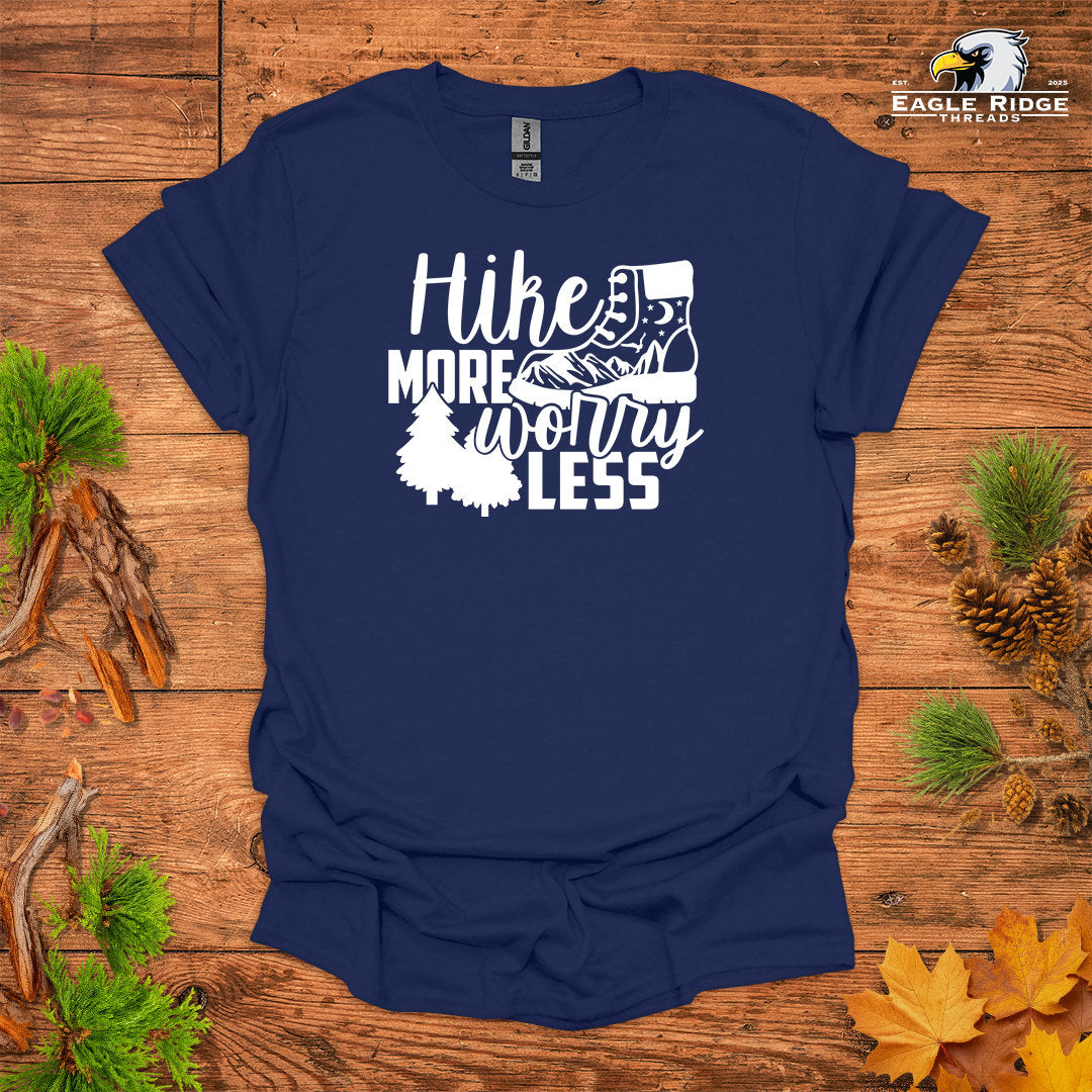 Hike More Worry Less • Hiking T-shirt • Boot And Mountain Graphic