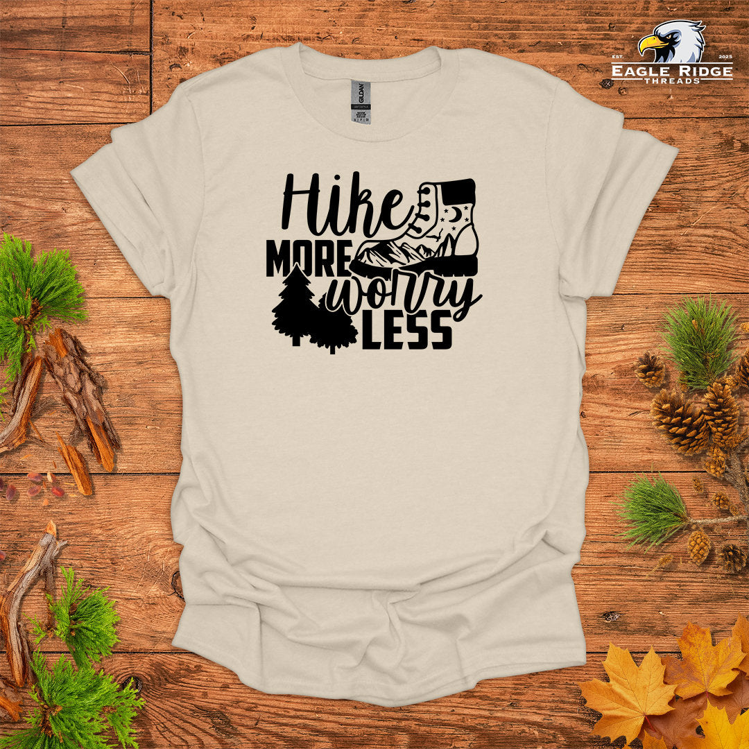 Hike More Worry Less • Hiking T-shirt • Boot And Mountain Graphic