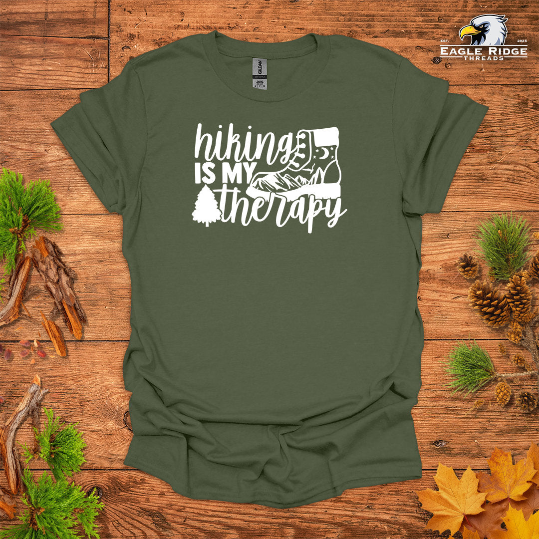 Hiking Is My Therapy • Hiking T-shirt • Boot & Mountain Graphic