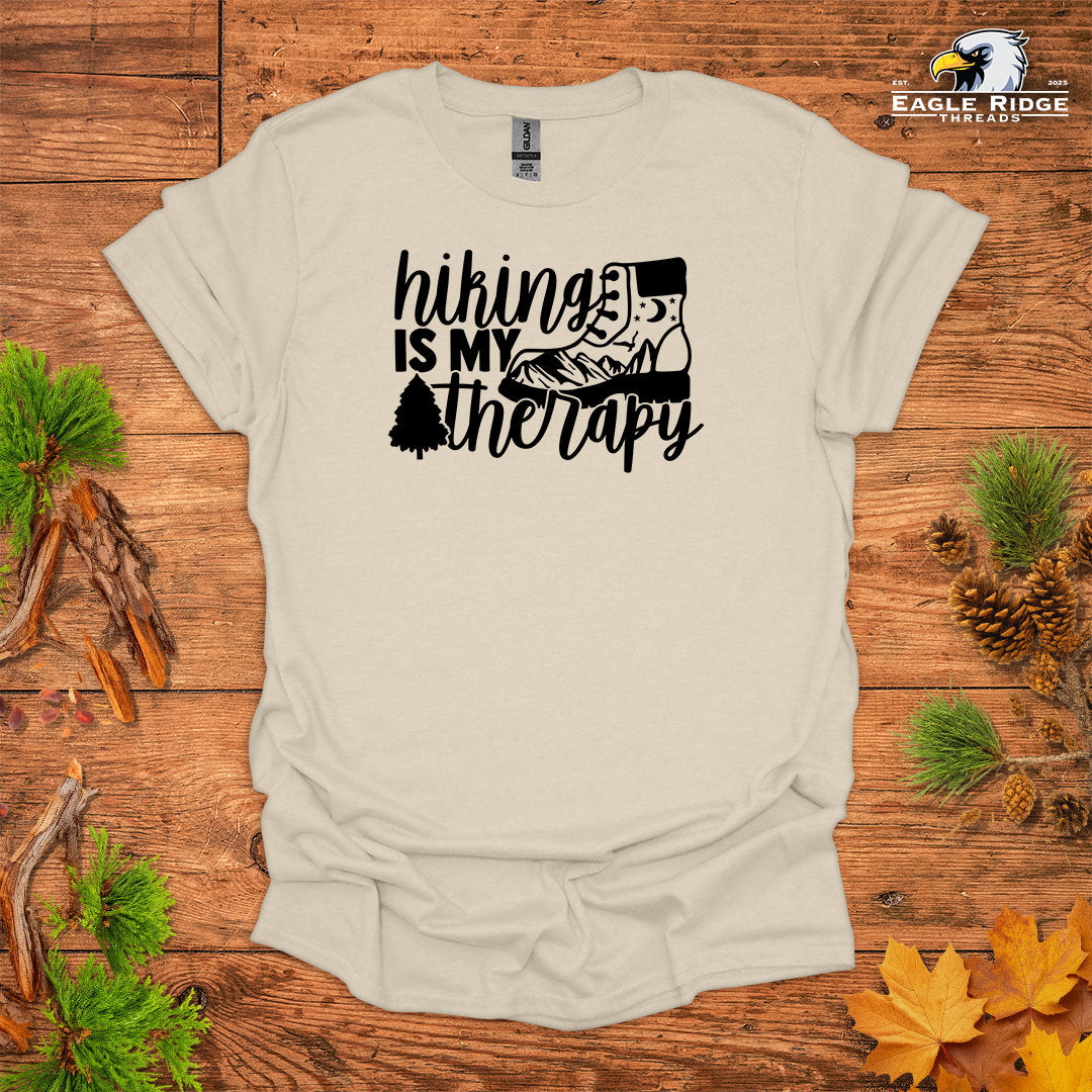 Hiking Is My Therapy • Hiking T-shirt • Boot & Mountain Graphic