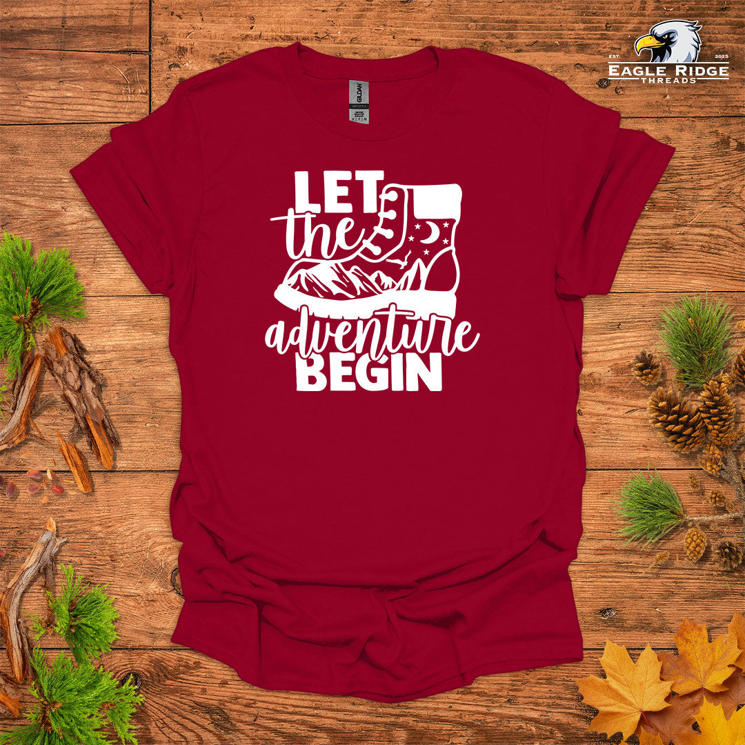 Let The Adventure Begin • Hiking T-shirt • Mountain Boot Graphic