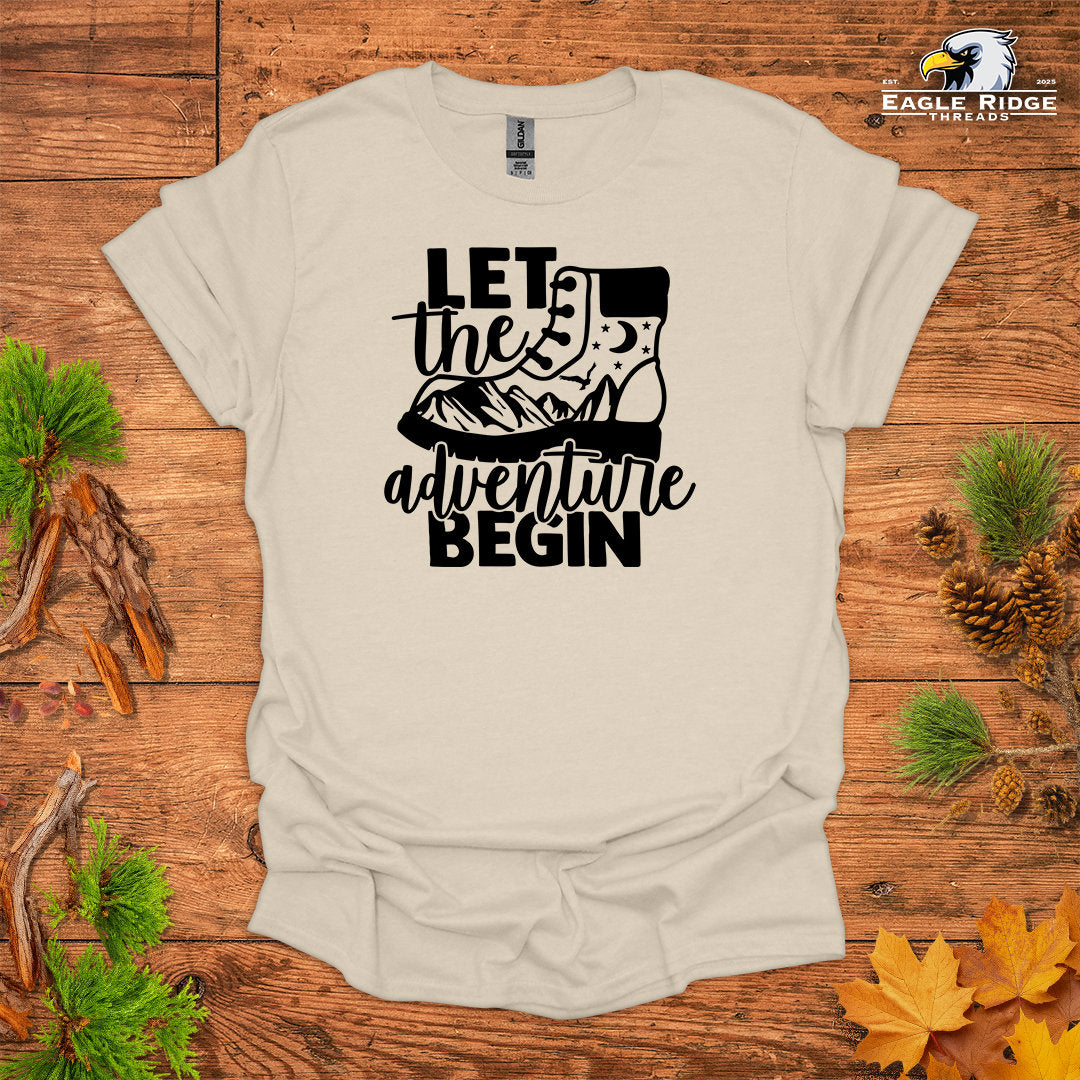 Let The Adventure Begin • Hiking T-shirt • Mountain Boot Graphic