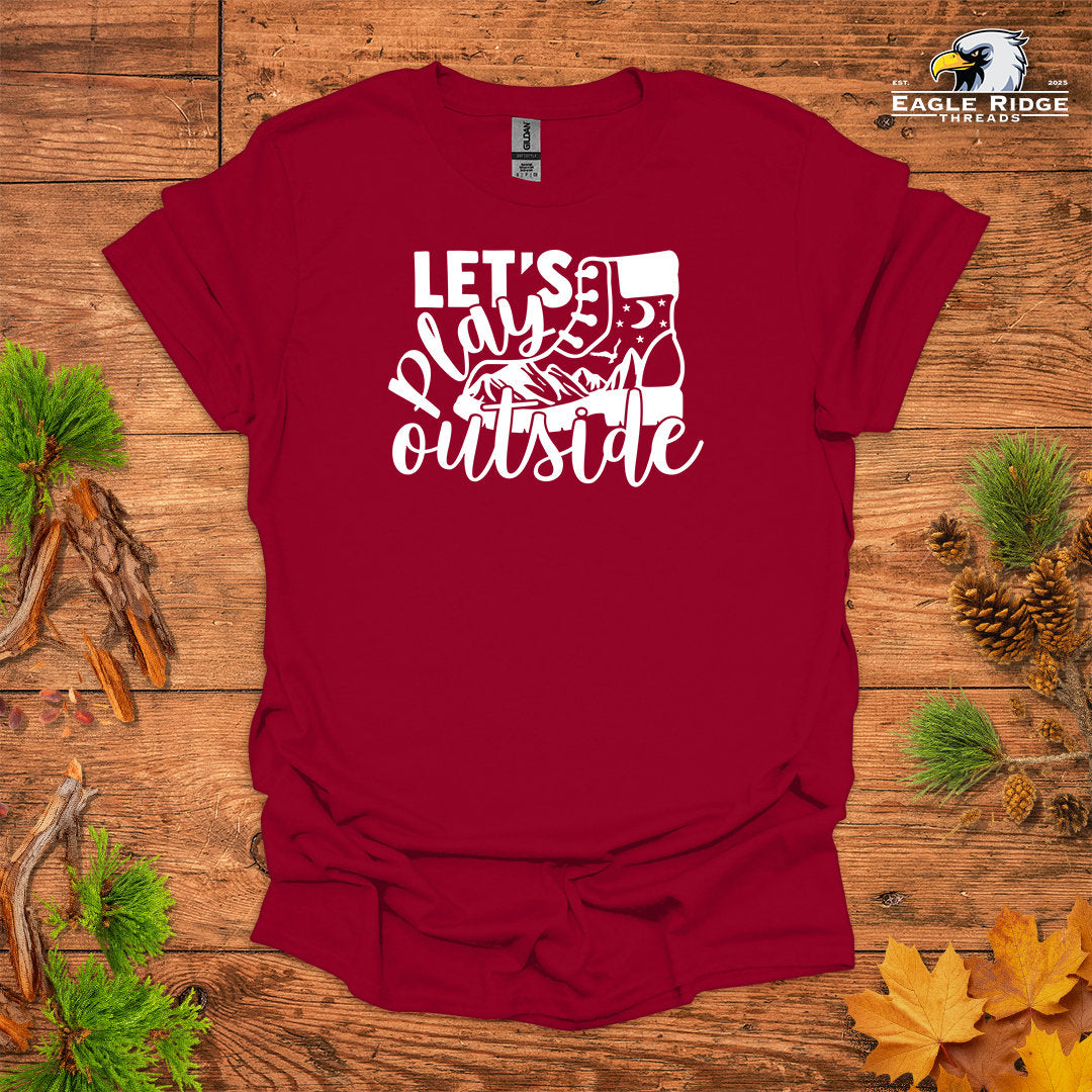Let’s Play Outside • Hiking T-shirt • Mountain Boot Graphic