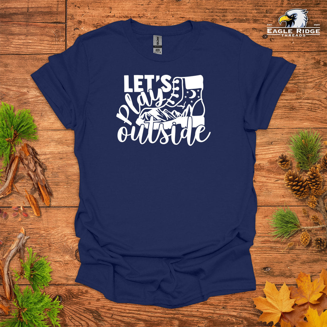 Let’s Play Outside • Hiking T-shirt • Mountain Boot Graphic