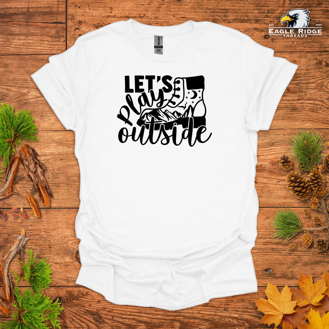 Let’s Play Outside • Hiking T-shirt • Mountain Boot Graphic