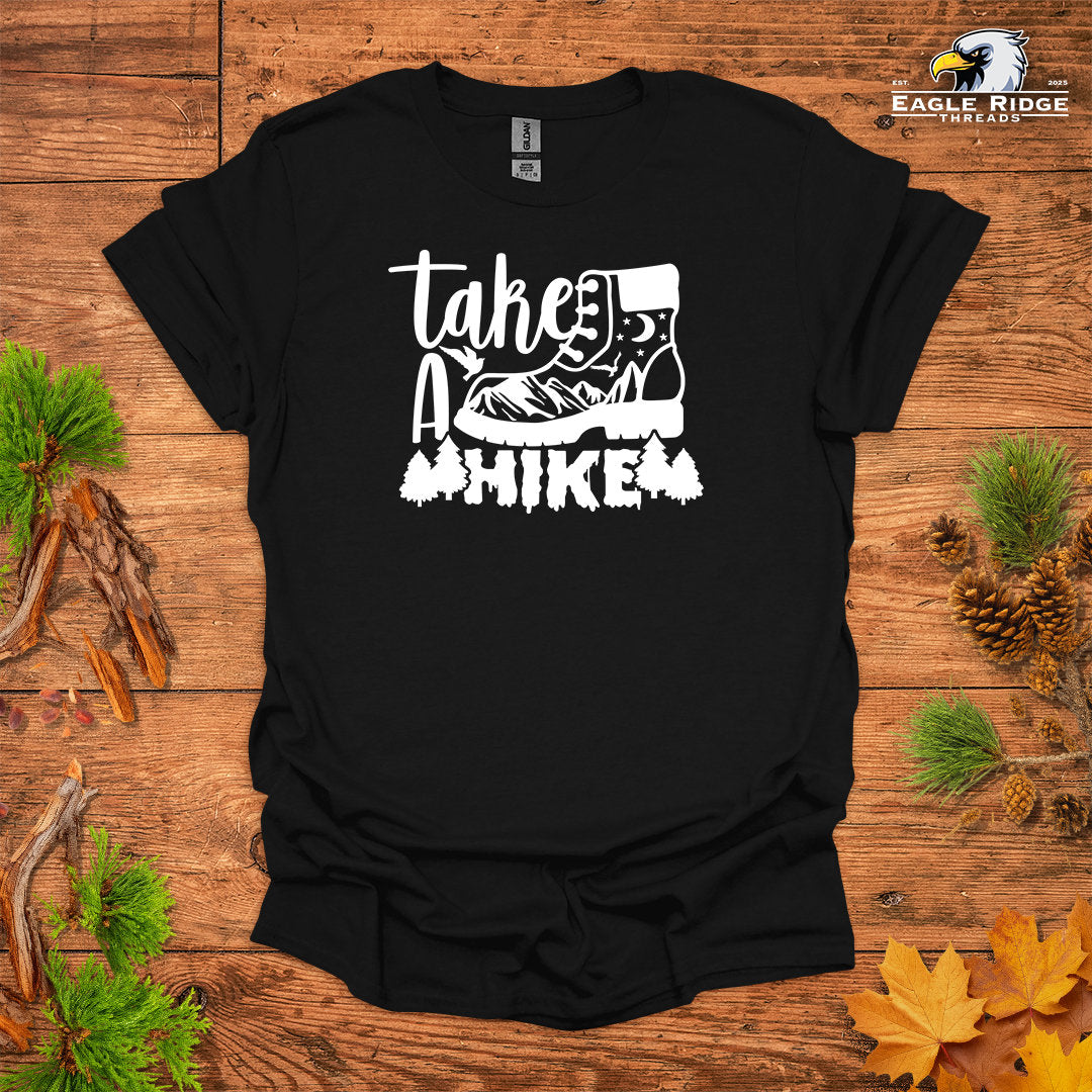 Take A Hike • Hiking T-shirt • Mountain Boot Graphic
