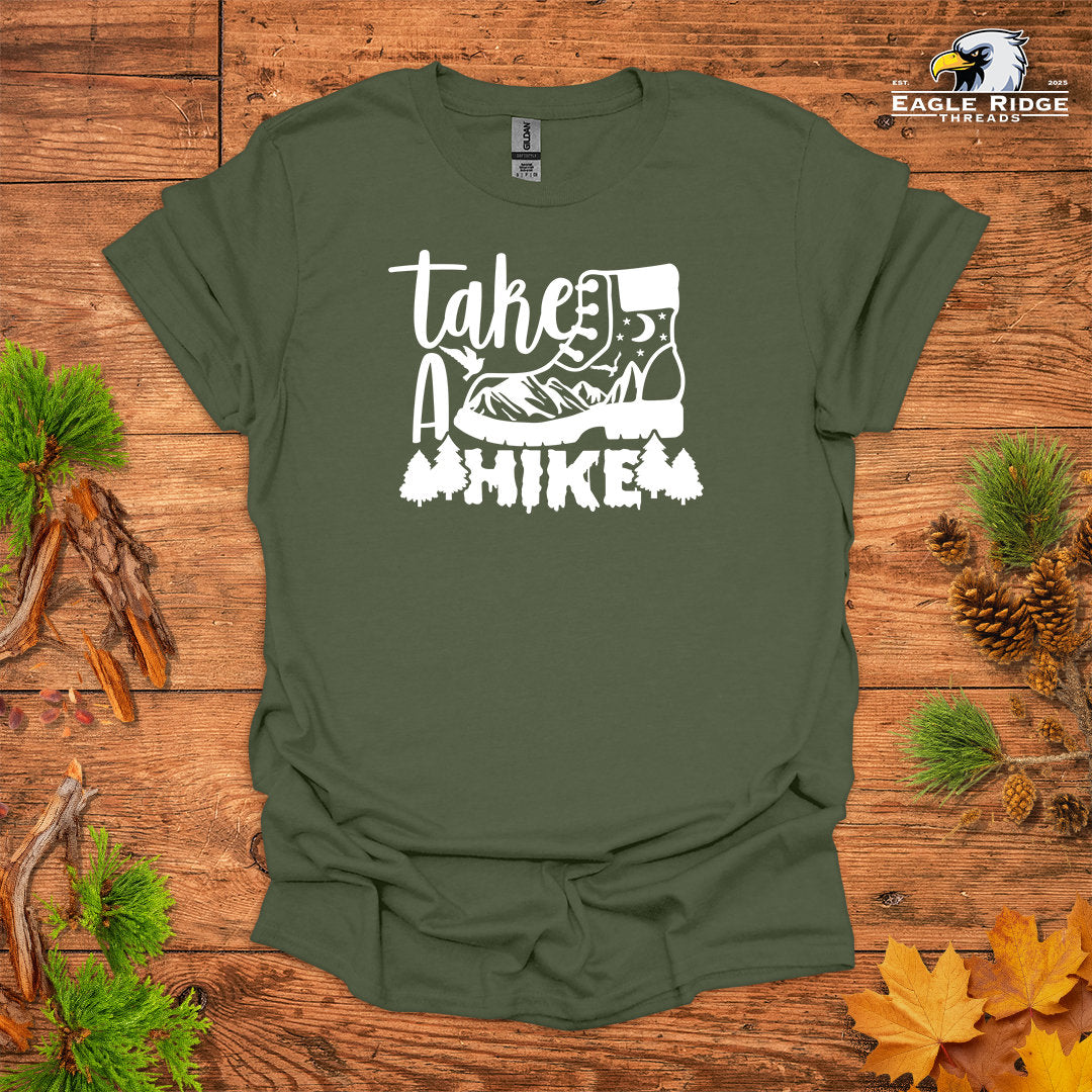 Take A Hike • Hiking T-shirt • Mountain Boot Graphic
