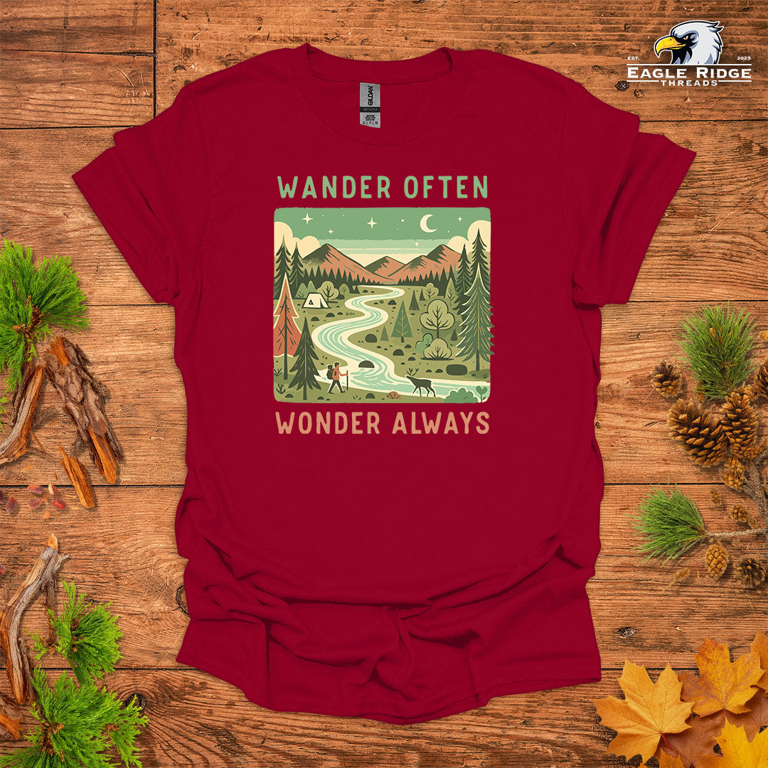 Wander Often Wonder Always • Hiking T-shirt • Mountain Camping Graphic