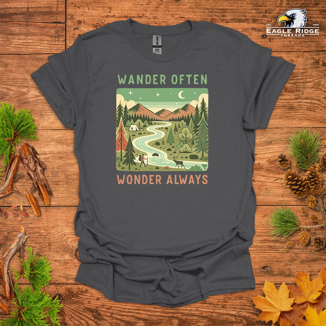 Wander Often Wonder Always • Hiking T-shirt • Mountain Camping Graphic