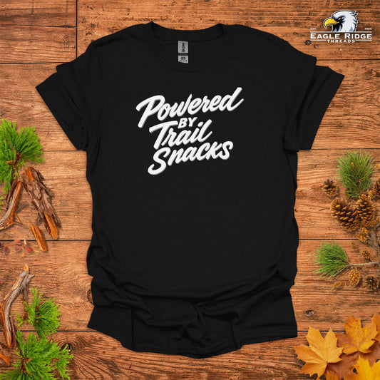 Powered By Trail Snacks • Hiking T-shirt • Fun Script Graphic