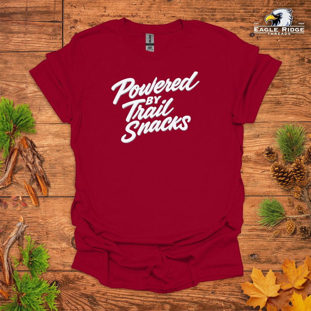 Powered By Trail Snacks • Hiking T-shirt • Fun Script Graphic