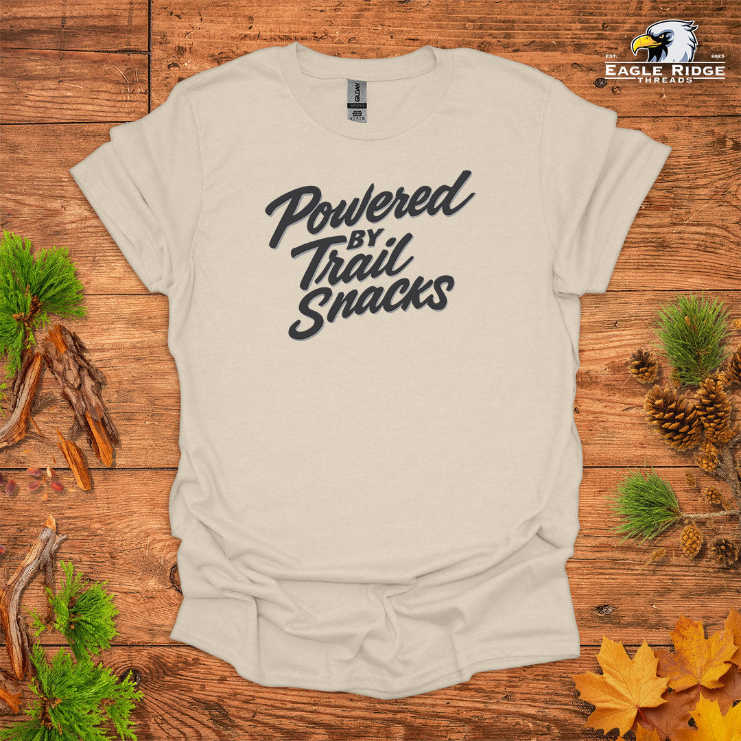 Powered By Trail Snacks • Hiking T-shirt • Fun Script Graphic