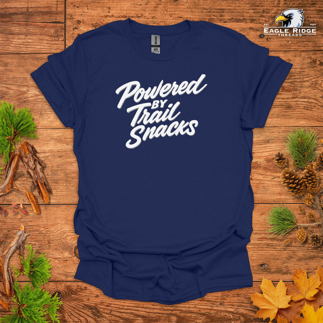 Powered By Trail Snacks • Hiking T-shirt • Fun Script Graphic