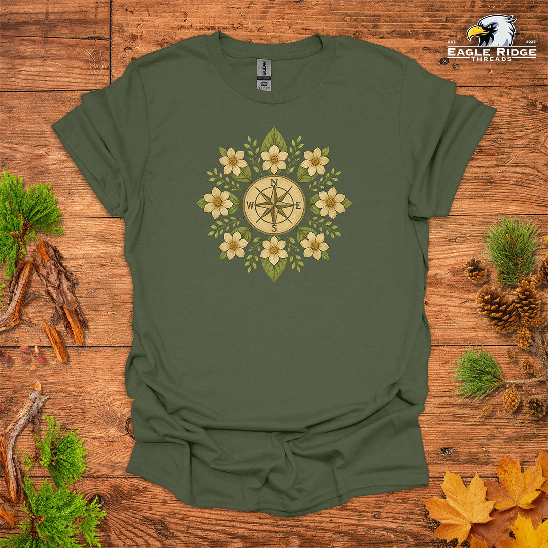 Floral Compass • Hiking T-shirt • Botanical Mandala Graphic