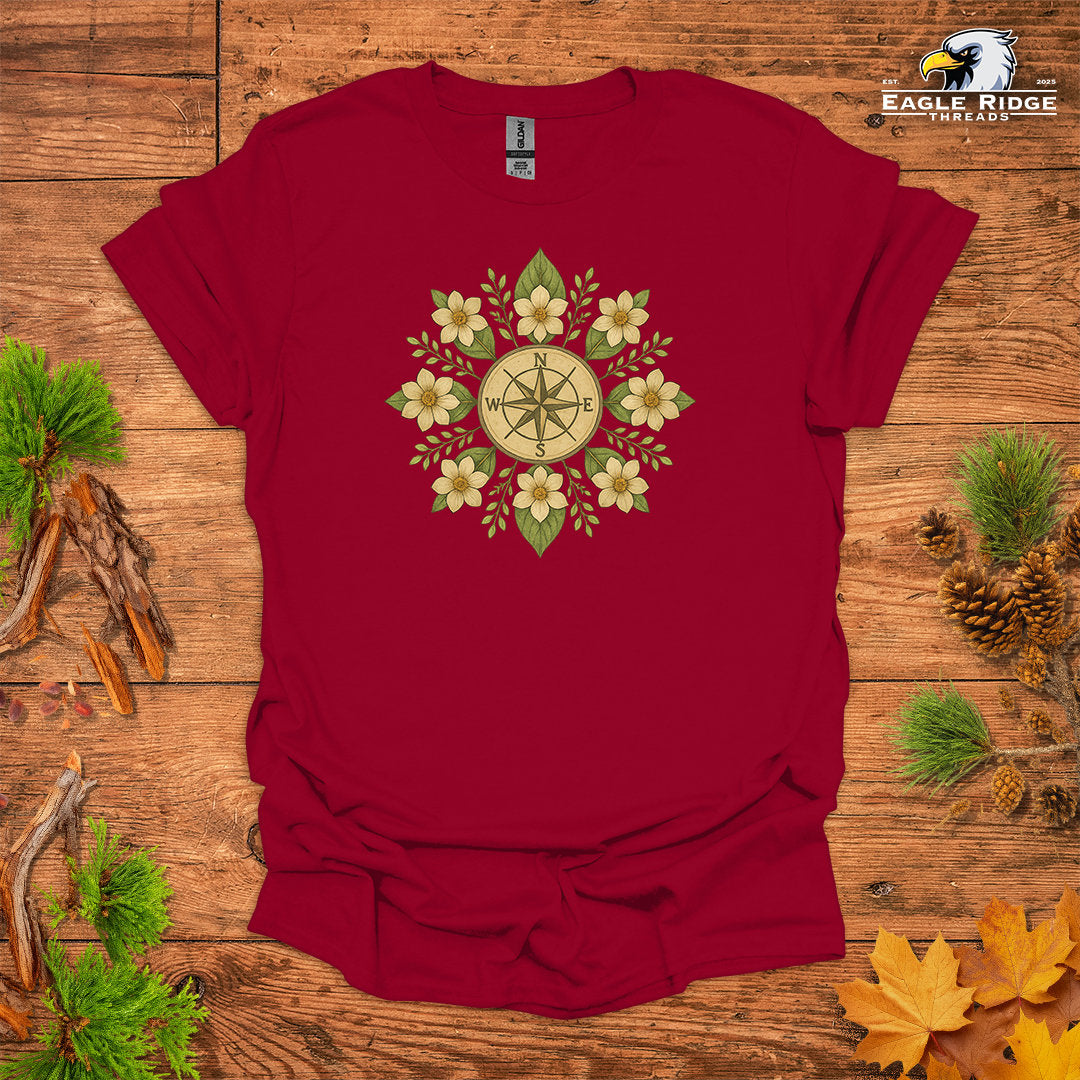 Floral Compass • Hiking T-shirt • Botanical Mandala Graphic
