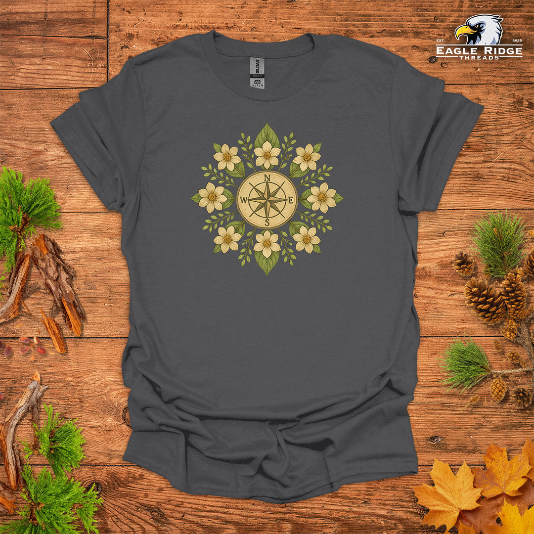 Floral Compass • Hiking T-shirt • Botanical Mandala Graphic