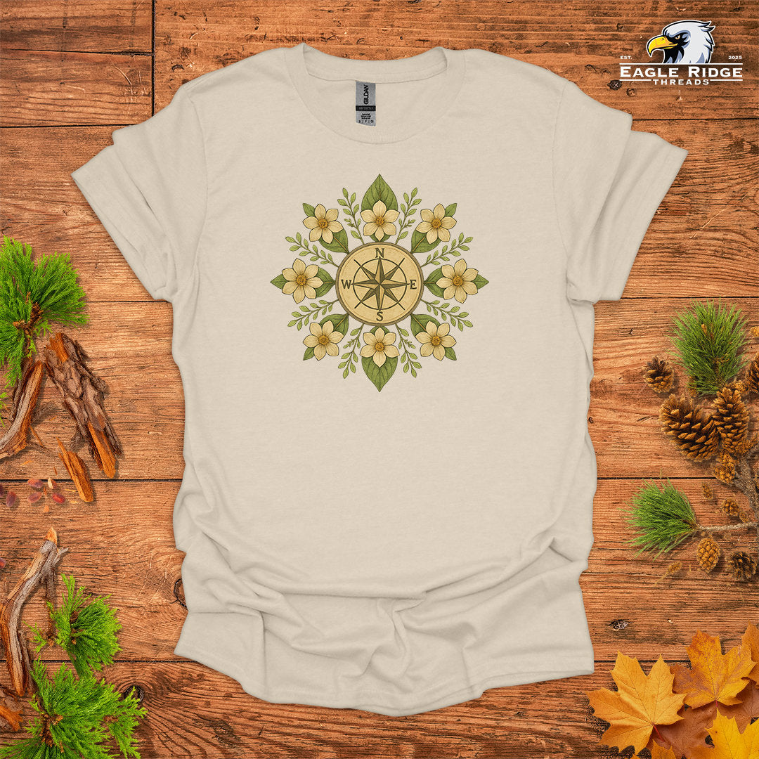 Floral Compass • Hiking T-shirt • Botanical Mandala Graphic