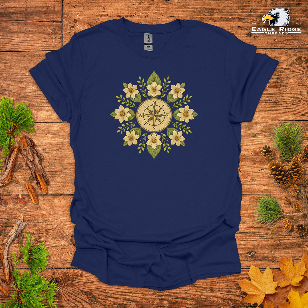 Floral Compass • Hiking T-shirt • Botanical Mandala Graphic