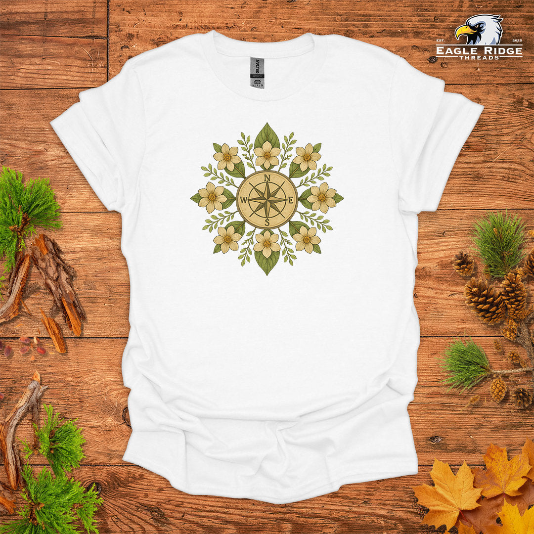 Floral Compass • Hiking T-shirt • Botanical Mandala Graphic