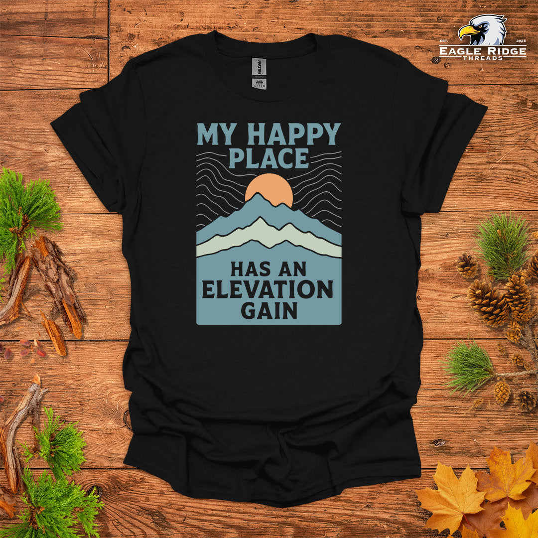 My Happy Place Has An Elevation Gain • Hiking T-shirt • Mountain Sunset Graphic