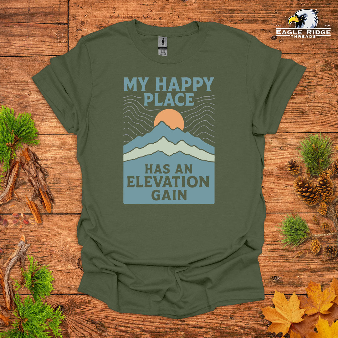My Happy Place Has An Elevation Gain • Hiking T-shirt • Mountain Sunset Graphic