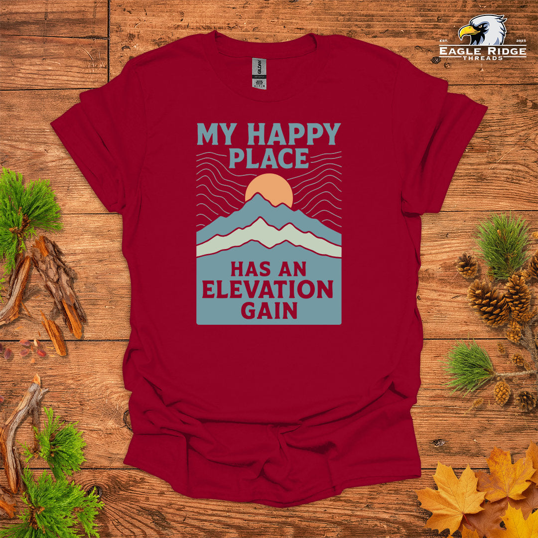 My Happy Place Has An Elevation Gain • Hiking T-shirt • Mountain Sunset Graphic