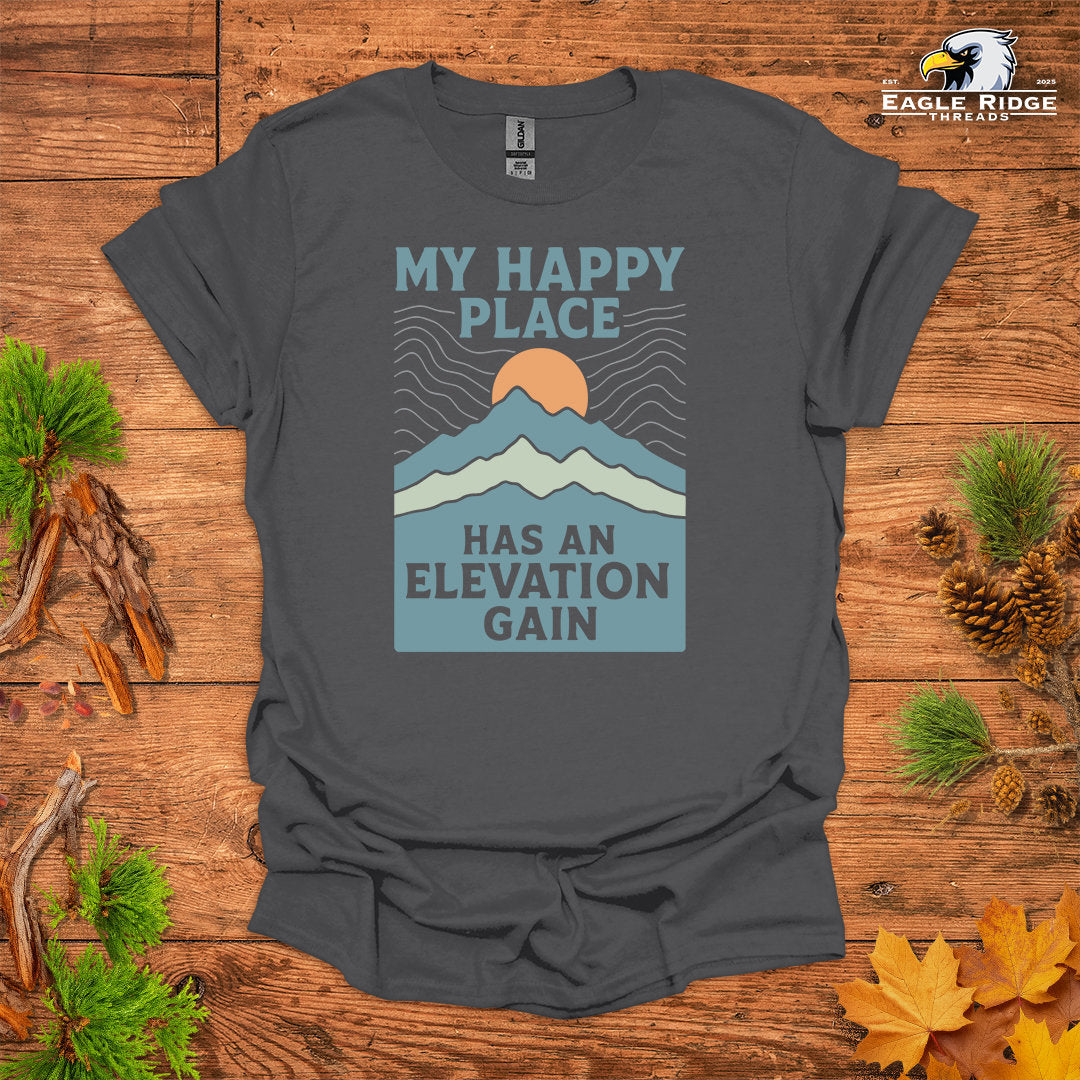 My Happy Place Has An Elevation Gain • Hiking T-shirt • Mountain Sunset Graphic