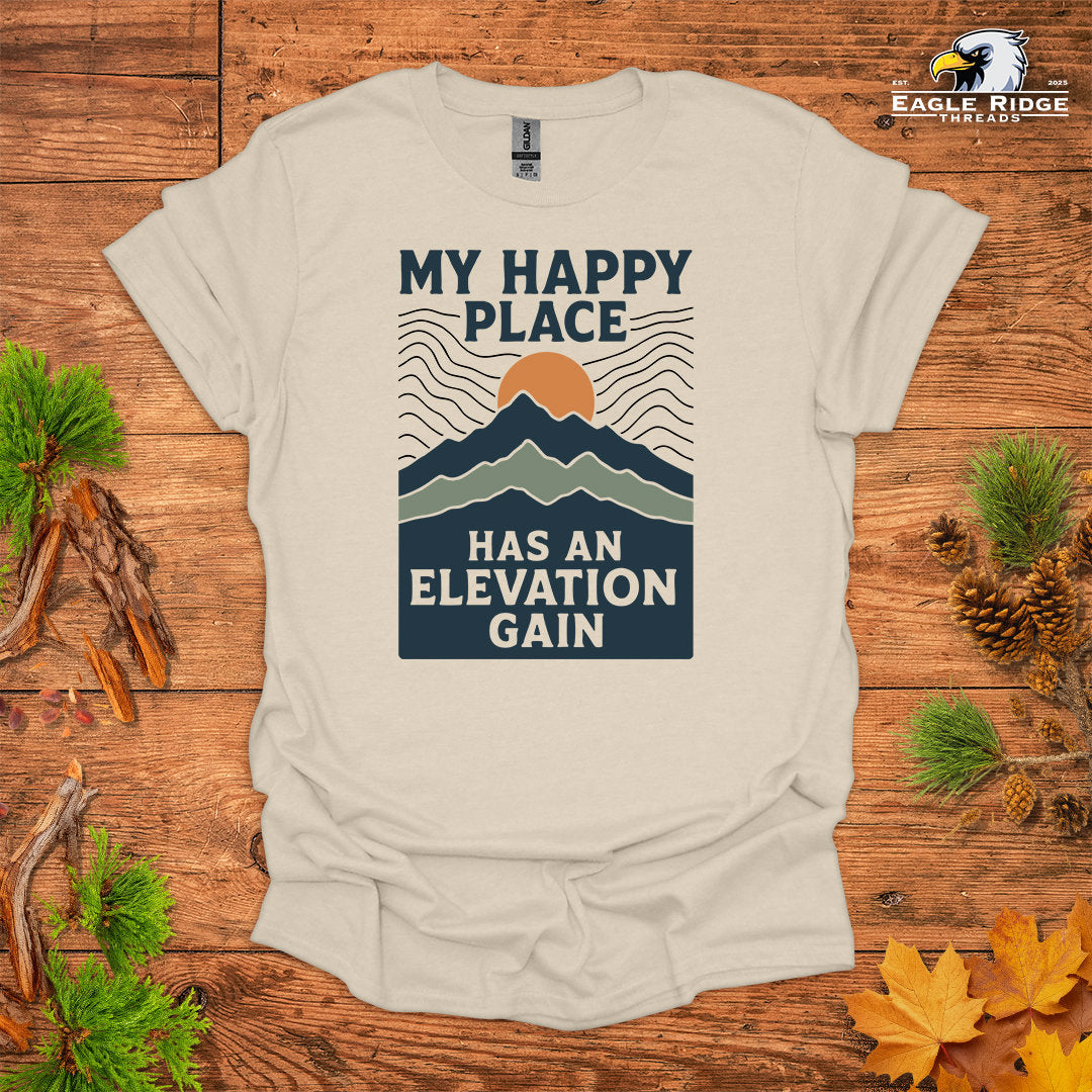 My Happy Place Has An Elevation Gain • Hiking T-shirt • Mountain Sunset Graphic