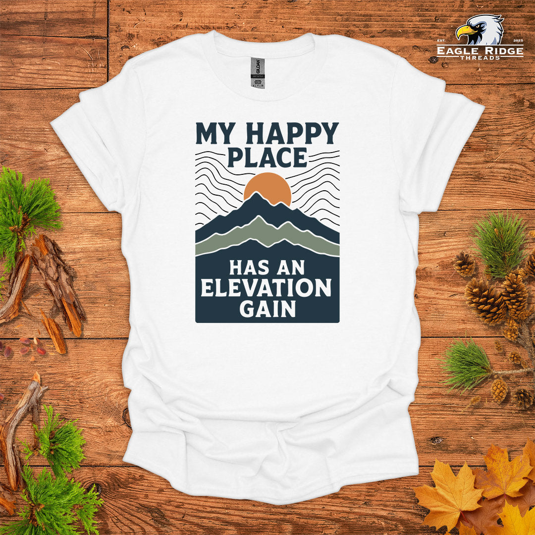 My Happy Place Has An Elevation Gain • Hiking T-shirt • Mountain Sunset Graphic