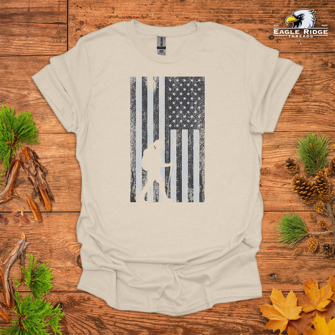 American Hiker • Women's Hiking T-shirt • Distressed Patriotic Graphic