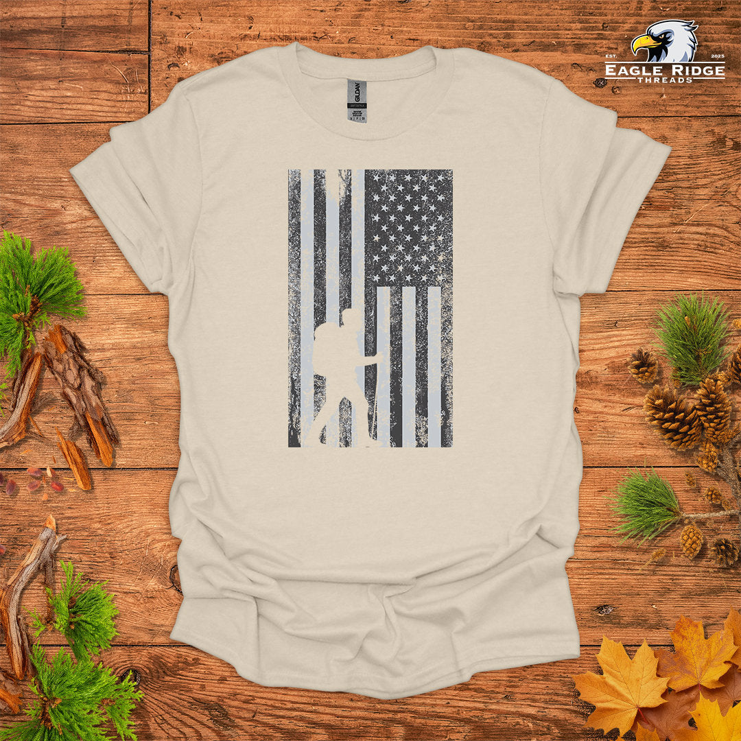 American Hiker • Men’s Hiking T-shirt • Distressed Patriotic Graphic